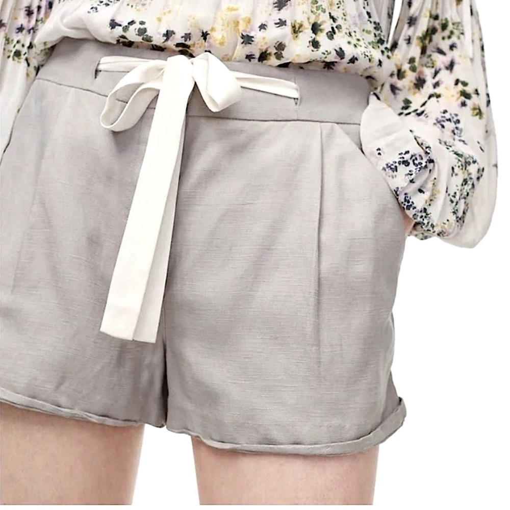 Aritzia Wilfred Allegra Pleated Short Gray Linen Blend Cuffed Silk Cord Sz 0